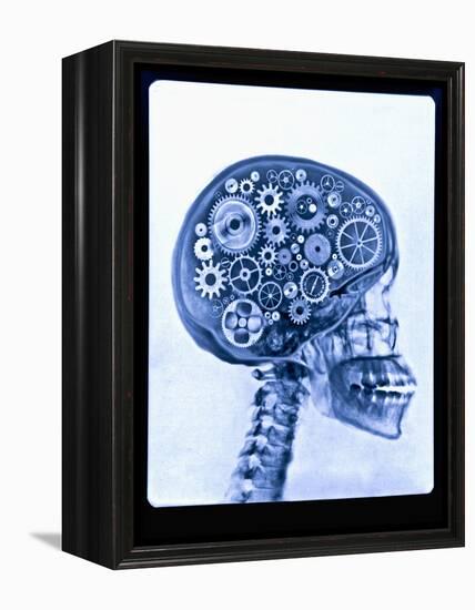 X-ray of skull with gears-Thom Lang-Framed Premier Image Canvas