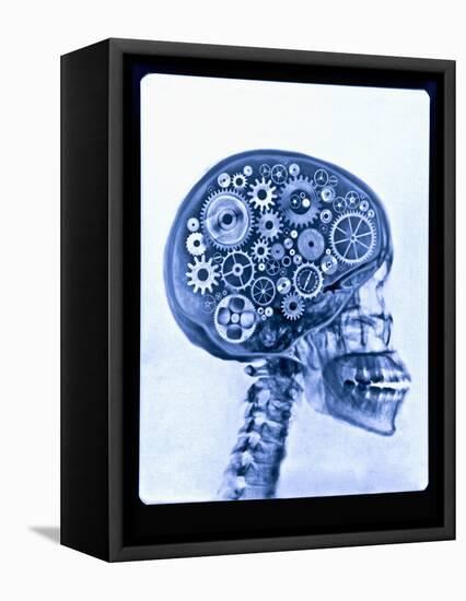 X-ray of skull with gears-Thom Lang-Framed Premier Image Canvas