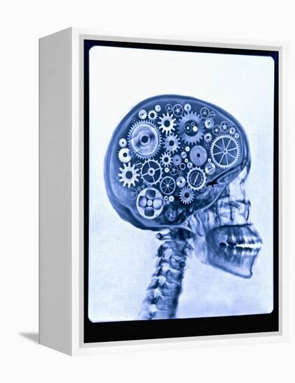 X-ray of skull with gears-Thom Lang-Framed Premier Image Canvas