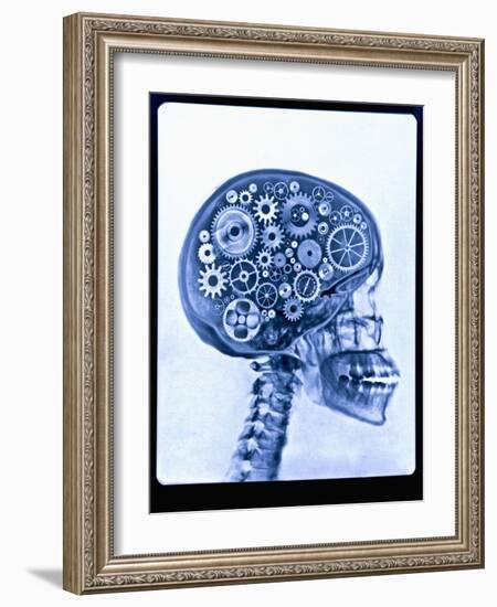 X-ray of skull with gears-Thom Lang-Framed Photographic Print