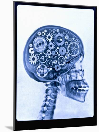 X-ray of skull with gears-Thom Lang-Mounted Photographic Print
