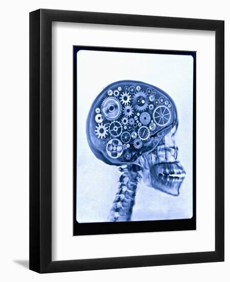 X-ray of skull with gears-Thom Lang-Framed Photographic Print