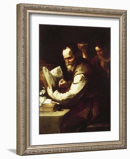 Xanthippe Pouring Water onto Socrates' Neck-Luca Giordano-Framed Giclee Print