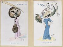 The Eagle Owl Fur Hat" and "The Crane Hat," Cartoon Fashion Plates, 1910-Xavier Sager-Framed Giclee Print