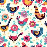 Seamless Pattern with Birds and Flowers. Freehand Drawing-xenia_ok-Framed Art Print