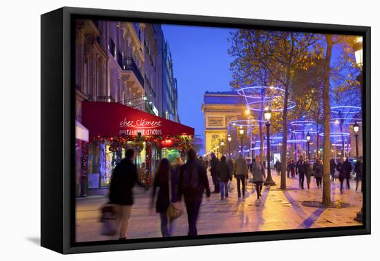 Xmas Decorations on Avenue Des Champs-Elysees with Arc De Triomphe in Background, Paris, France-Neil Farrin-Framed Premier Image Canvas