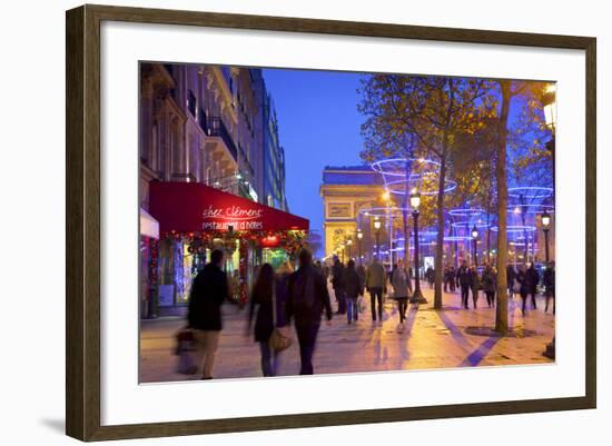 Xmas Decorations on Avenue Des Champs-Elysees with Arc De Triomphe in Background, Paris, France-Neil Farrin-Framed Photographic Print