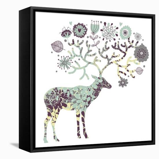 Xmas Deer in Cartoon Style-smilewithjul-Framed Stretched Canvas