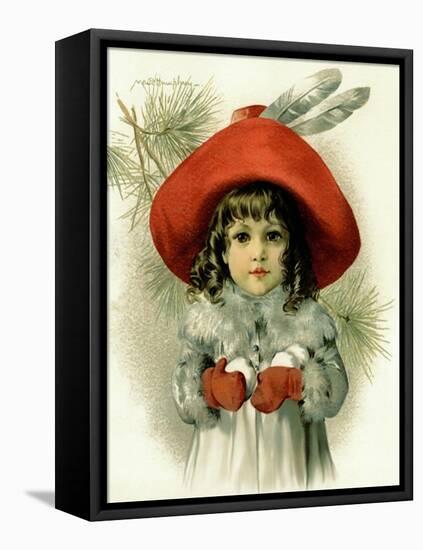 Xmas Girl with Snowballs-Vintage Apple Collection-Framed Premier Image Canvas
