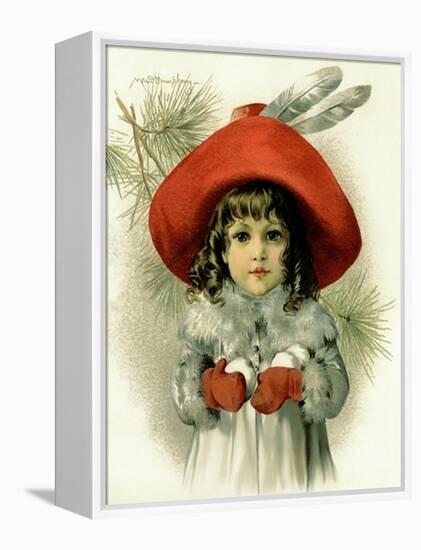 Xmas Girl with Snowballs-Vintage Apple Collection-Framed Premier Image Canvas