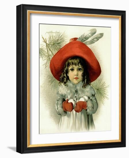 Xmas Girl with Snowballs-Vintage Apple Collection-Framed Giclee Print