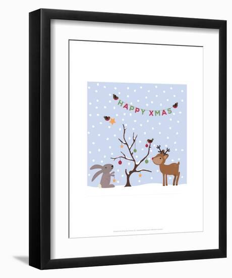 Xmas Tree Friends- Happy Xmas - Wink Designs Contemporary Print-Michelle Lancaster-Framed Art Print