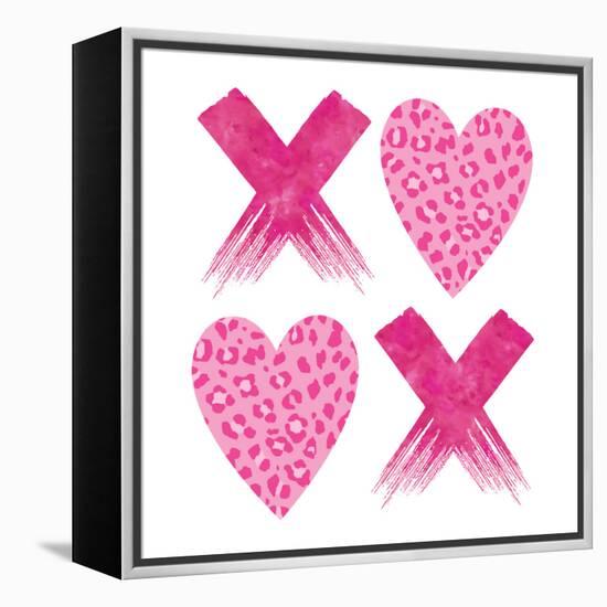 XOXO Pink Leopard-Jennifer McCully-Framed Stretched Canvas