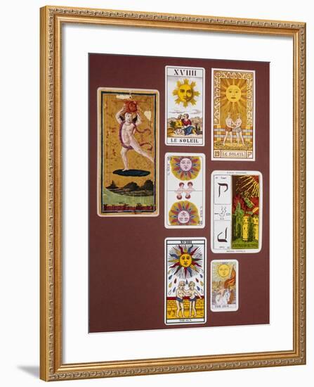 Xviiii the Sun, Seven Tarot Cards from Different Packs-null-Framed Giclee Print