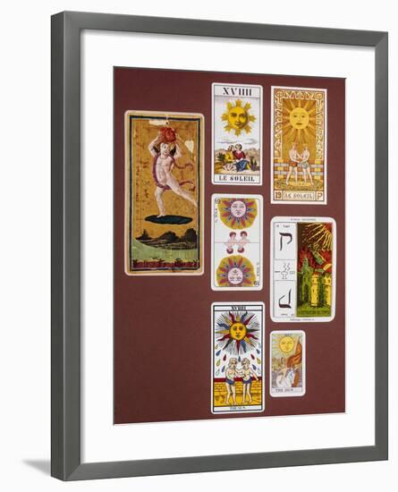 Xviiii the Sun, Seven Tarot Cards from Different Packs-null-Framed Giclee Print