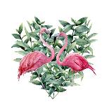 Watercolor Heart with Pink Flamingo and Eucalyptus Leaves. Hand Painted Pink Flamingo and Leaves Is-Y_D-Framed Art Print