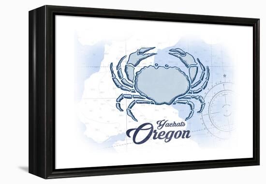 Yachats, Oregon - Crab - Blue - Coastal Icon-Lantern Press-Framed Stretched Canvas