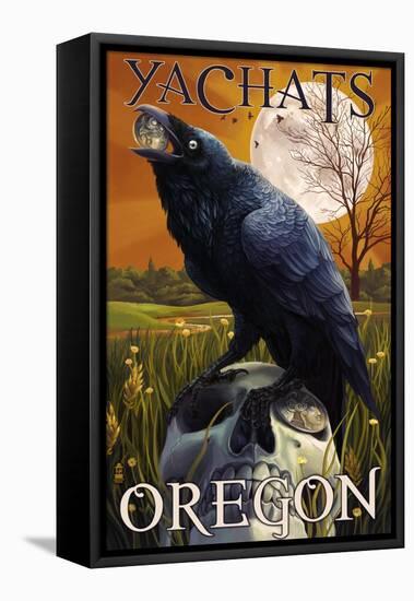 Yachats, Oregon - Raven and Skull-Lantern Press-Framed Stretched Canvas