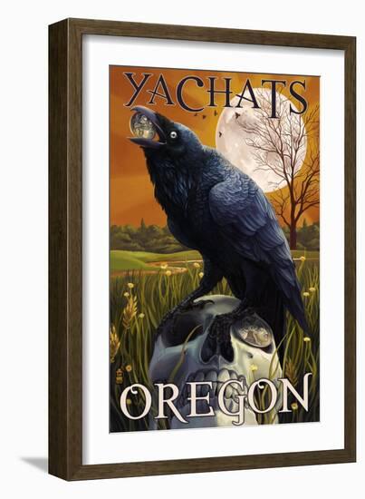 Yachats, Oregon - Raven and Skull-Lantern Press-Framed Art Print