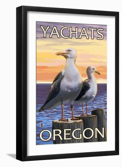 Yachats, Oregon, Sea Gulls Scene-Lantern Press-Framed Art Print