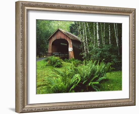 Yachats River Covered Bridge in Siuslaw National Forest, North Fork, Oregon, USA-Steve Terrill-Framed Photographic Print