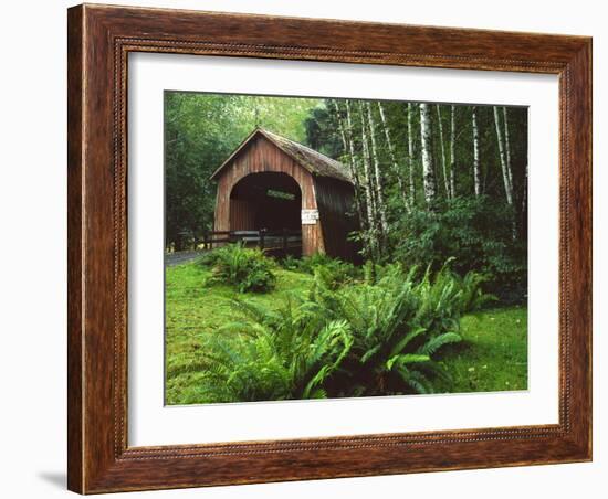 Yachats River Covered Bridge in Siuslaw National Forest, North Fork, Oregon, USA-Steve Terrill-Framed Photographic Print