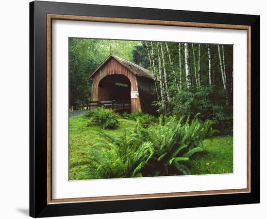 Yachats River Covered Bridge in Siuslaw National Forest, North Fork, Oregon, USA-Steve Terrill-Framed Photographic Print