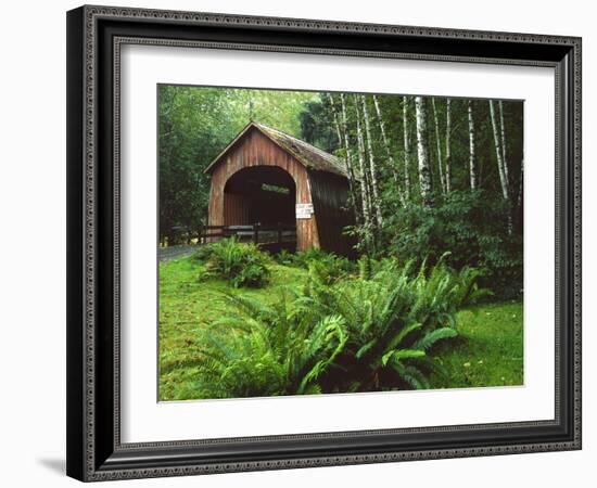 Yachats River Covered Bridge in Siuslaw National Forest, North Fork, Oregon, USA-Steve Terrill-Framed Photographic Print