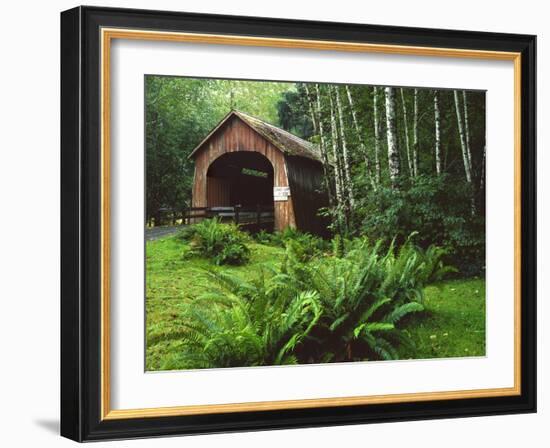 Yachats River Covered Bridge in Siuslaw National Forest, North Fork, Oregon, USA-Steve Terrill-Framed Photographic Print