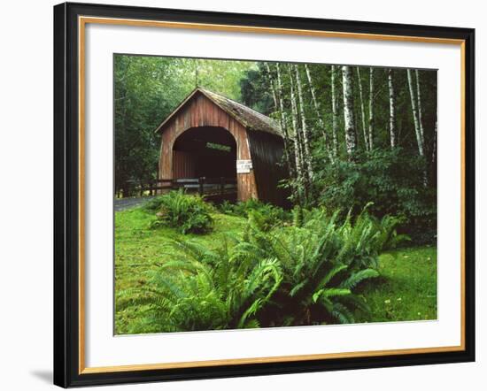 Yachats River Covered Bridge in Siuslaw National Forest, North Fork, Oregon, USA-Steve Terrill-Framed Photographic Print