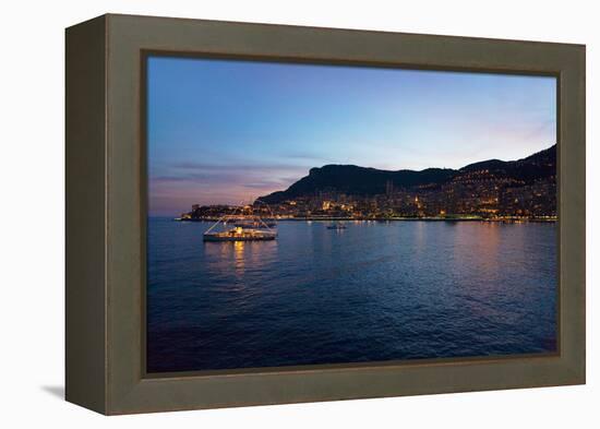 Yacht and seaside night view of Monte-Carlo with lights at dusk, in the Principality of Monaco,...-null-Framed Premier Image Canvas
