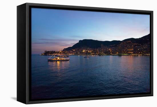 Yacht and seaside night view of Monte-Carlo with lights at dusk, in the Principality of Monaco,...-null-Framed Premier Image Canvas