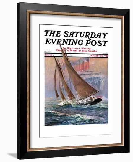 "Yacht and Steamship," Saturday Evening Post Cover, January 23, 1932-Anton Otto Fischer-Framed Giclee Print