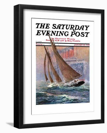 "Yacht and Steamship," Saturday Evening Post Cover, January 23, 1932-Anton Otto Fischer-Framed Giclee Print