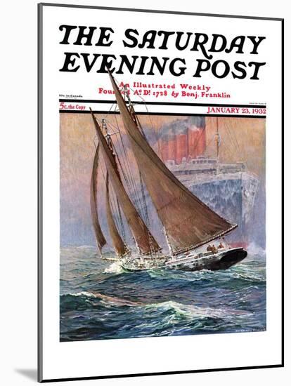 "Yacht and Steamship," Saturday Evening Post Cover, January 23, 1932-Anton Otto Fischer-Mounted Giclee Print