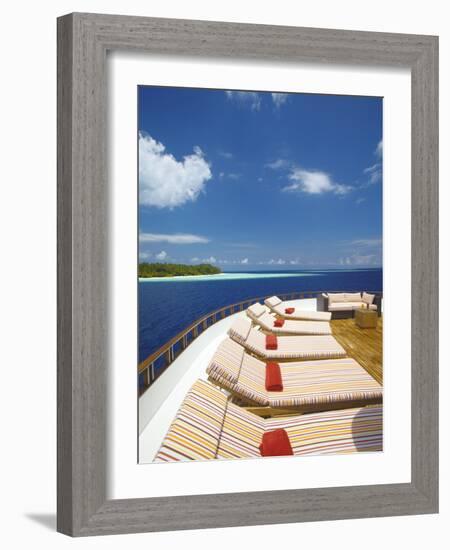 Yacht and Tropical Island, Maldives, Indian Ocean, Asia-Sakis Papadopoulos-Framed Photographic Print