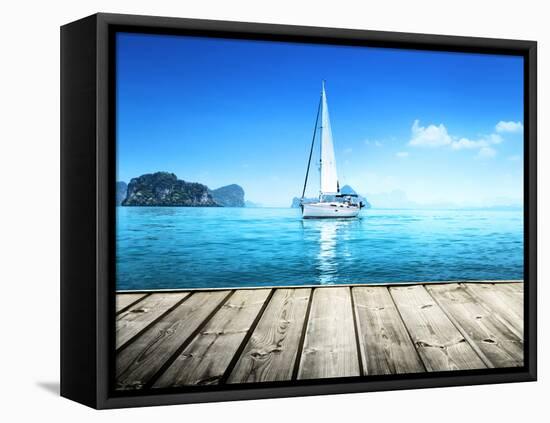 Yacht and Wooden Platform-Iakov Kalinin-Framed Premier Image Canvas