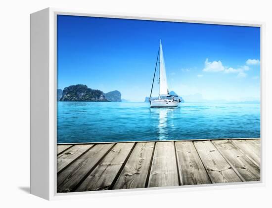 Yacht and Wooden Platform-Iakov Kalinin-Framed Premier Image Canvas