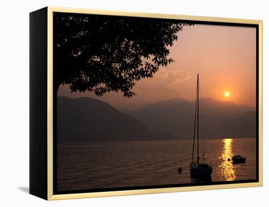 Yacht at Sunset, Lake Maggiore, Italy-Peter Thompson-Framed Premier Image Canvas