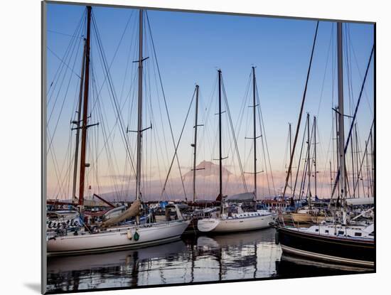 Yacht Harbour in Horta with Pico Mountain in the background, Faial Island, Azores, Portugal, Atlant-Karol Kozlowski-Mounted Photographic Print