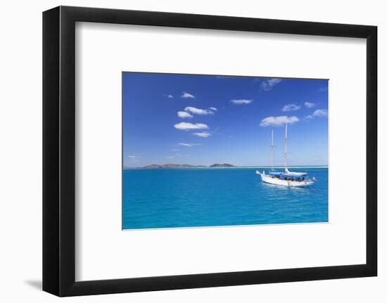 Yacht in Lagoon with Malolo Island, Mamanuca Islands, Fiji, South Pacific, Pacific-Ian Trower-Framed Photographic Print