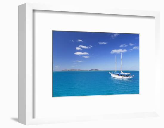 Yacht in Lagoon with Malolo Island, Mamanuca Islands, Fiji, South Pacific, Pacific-Ian Trower-Framed Photographic Print