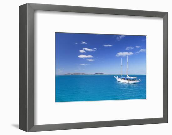Yacht in Lagoon with Malolo Island, Mamanuca Islands, Fiji, South Pacific, Pacific-Ian Trower-Framed Photographic Print