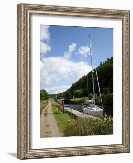 Yacht Moored in Crinan Canal, Highlands, Scotland, United Kingdom, Europe-David Lomax-Framed Photographic Print