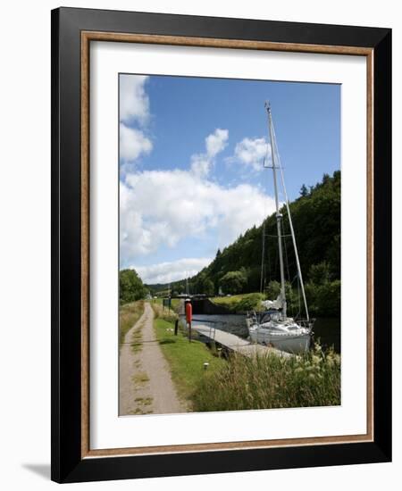 Yacht Moored in Crinan Canal, Highlands, Scotland, United Kingdom, Europe-David Lomax-Framed Photographic Print