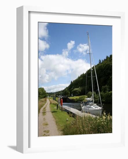 Yacht Moored in Crinan Canal, Highlands, Scotland, United Kingdom, Europe-David Lomax-Framed Photographic Print