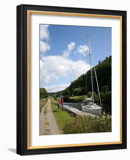 Yacht Moored in Crinan Canal, Highlands, Scotland, United Kingdom, Europe-David Lomax-Framed Photographic Print