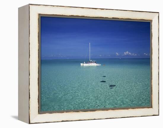 Yacht Moored in the North Sound, with Stringrays Visible Beneath the Water, Cayman Islands-Tomlinson Ruth-Framed Premier Image Canvas