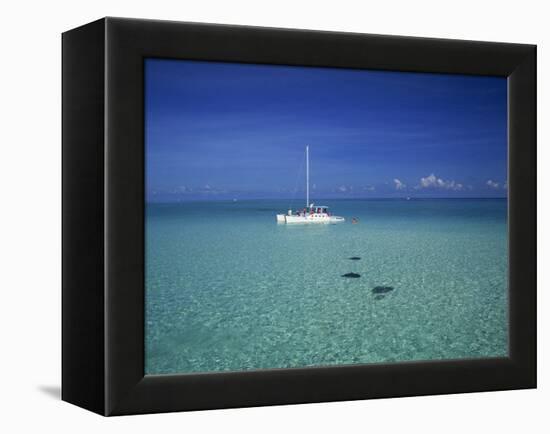 Yacht Moored in the North Sound, with Stringrays Visible Beneath the Water, Cayman Islands-Tomlinson Ruth-Framed Premier Image Canvas