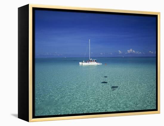 Yacht Moored in the North Sound, with Stringrays Visible Beneath the Water, Cayman Islands-Tomlinson Ruth-Framed Premier Image Canvas